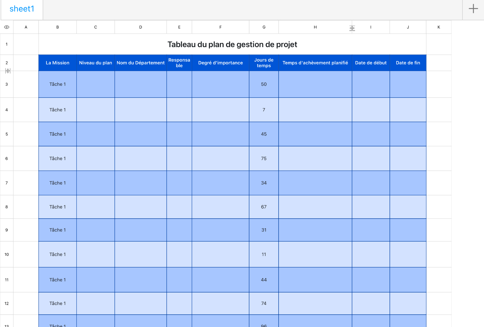 Tableau du plan de gestion de projet 1